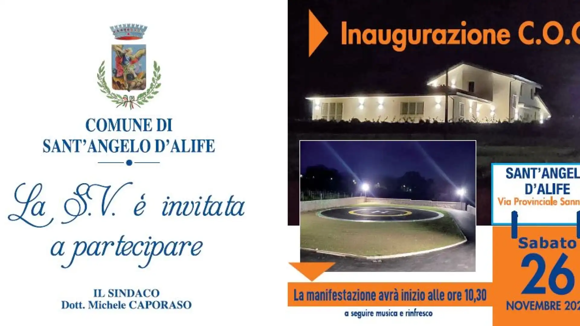 Un Centro Operativo Comunale con Eliporto a Sant’Angelo D’Alife, il 26 novembre l’inaugurazione